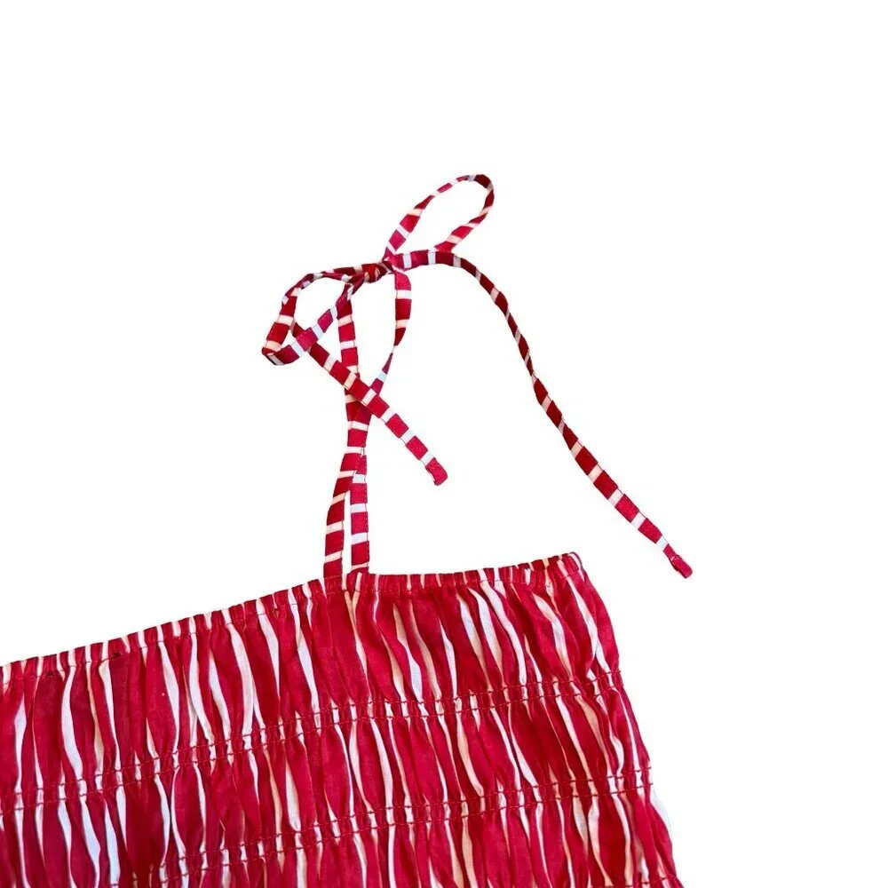 J. Crew Red White Cropped Spaghetti Strip Crop Top Shirt Ruched Size Medium